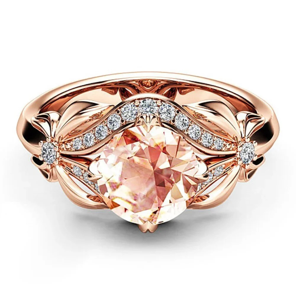 💥 Big Round Champagne White Zircon Vintage Rings for Women, EVGG1511